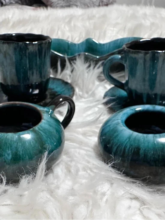 Teal Drip Glazed Ceramic Tea Set - 6 Piece - Picture 3 of 4
